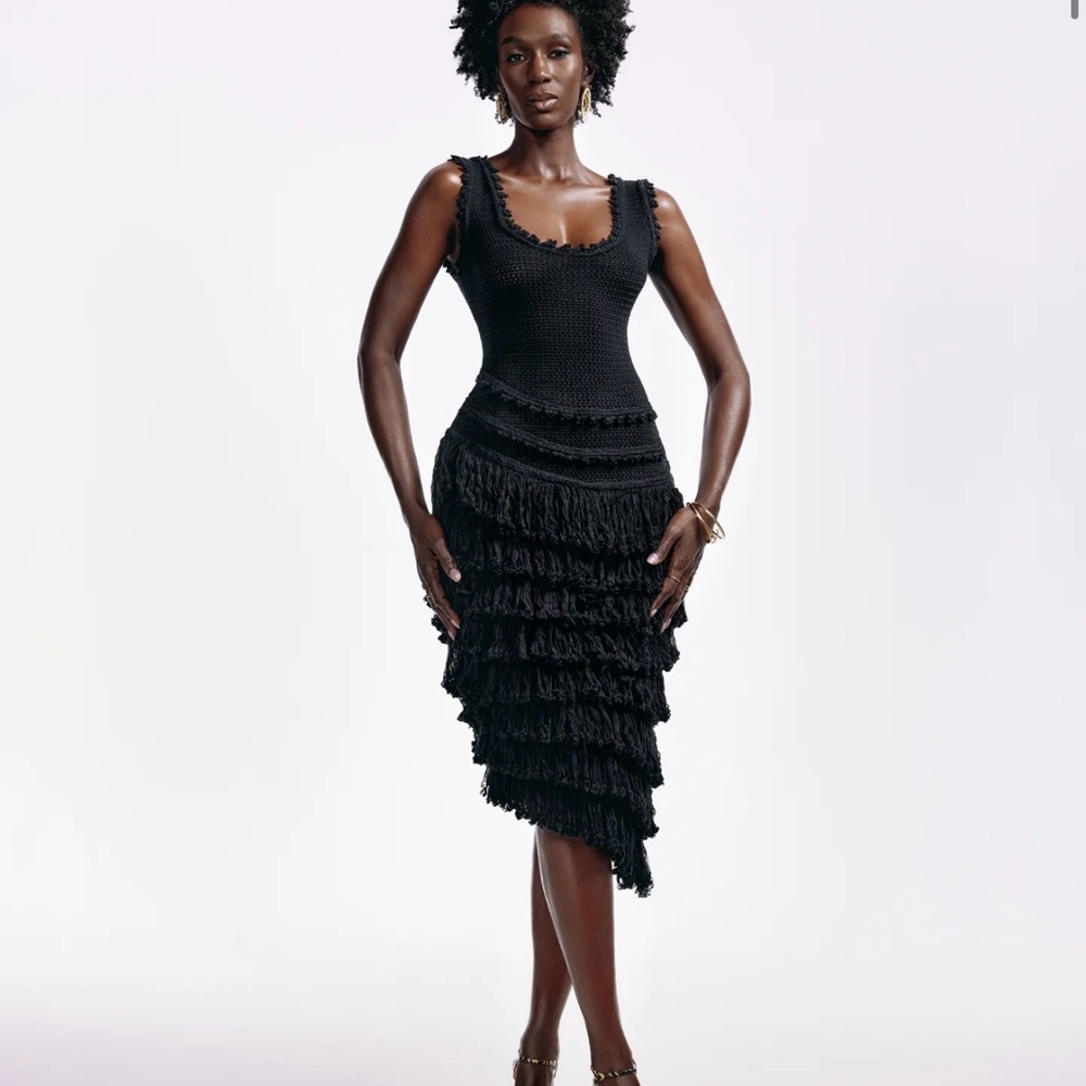 Hanifa Black Layered Fringe Dress